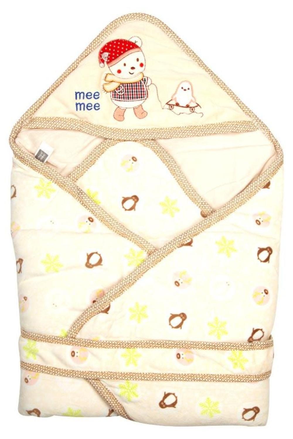 Mee Mee Baby Warm and Soft Swaddle Wrapper with Hood Double Layer for Babies (Cream Printed)